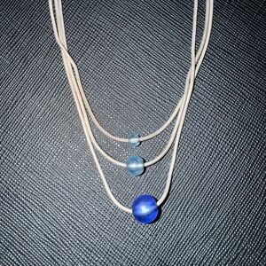Vintage Triple Layer Ocean Blue Beaded Silver Necklace